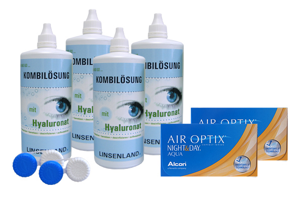 Air Optix Aqua Night & Day 6er + Linsenland Kombilösung Hyaluron